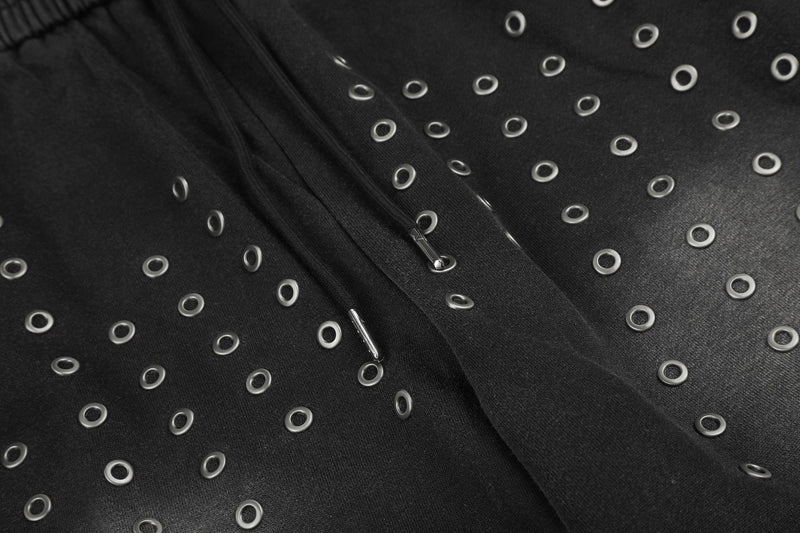 Pantalon de survêtement wide leg – Jogger droit noir délavé à œillets métalliques