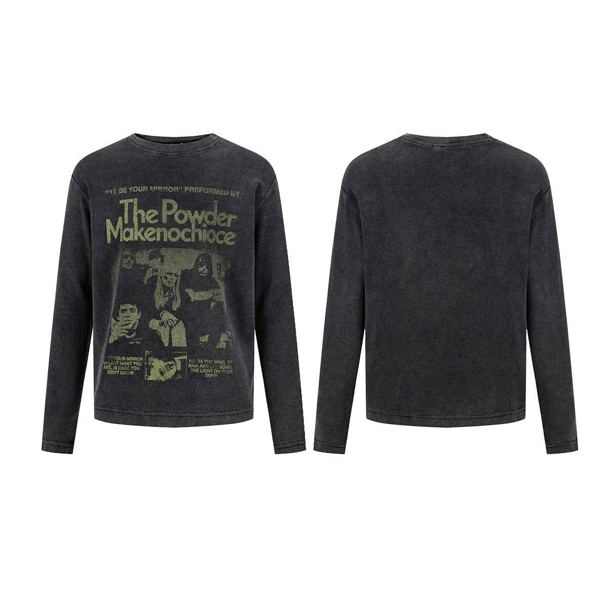 Vintage Rock Graphic Thermal-Longsleeve – Verwaschenes Schwarz