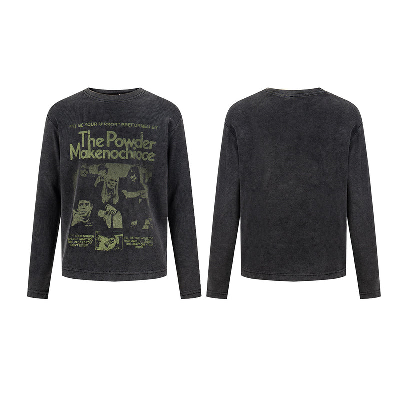Vintage Rock Graphic Thermal-Longsleeve – Verwaschenes Schwarz