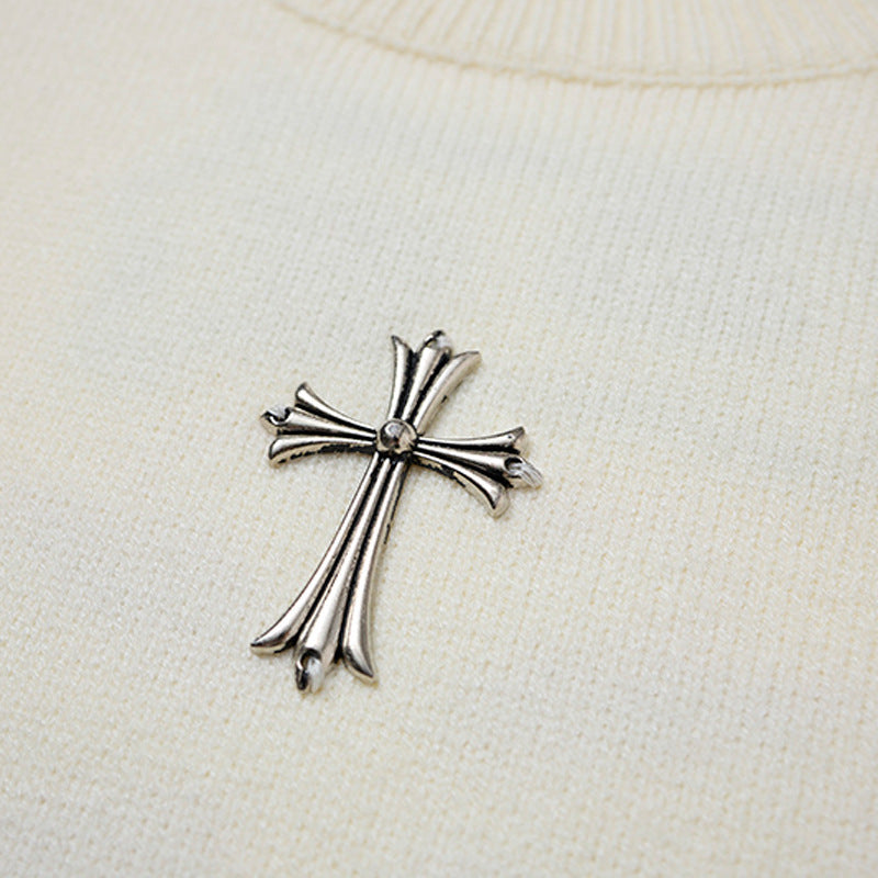 Gothic-Cross-Jacquard-Strickpullover mit Rundhalsausschnitt – Oversized