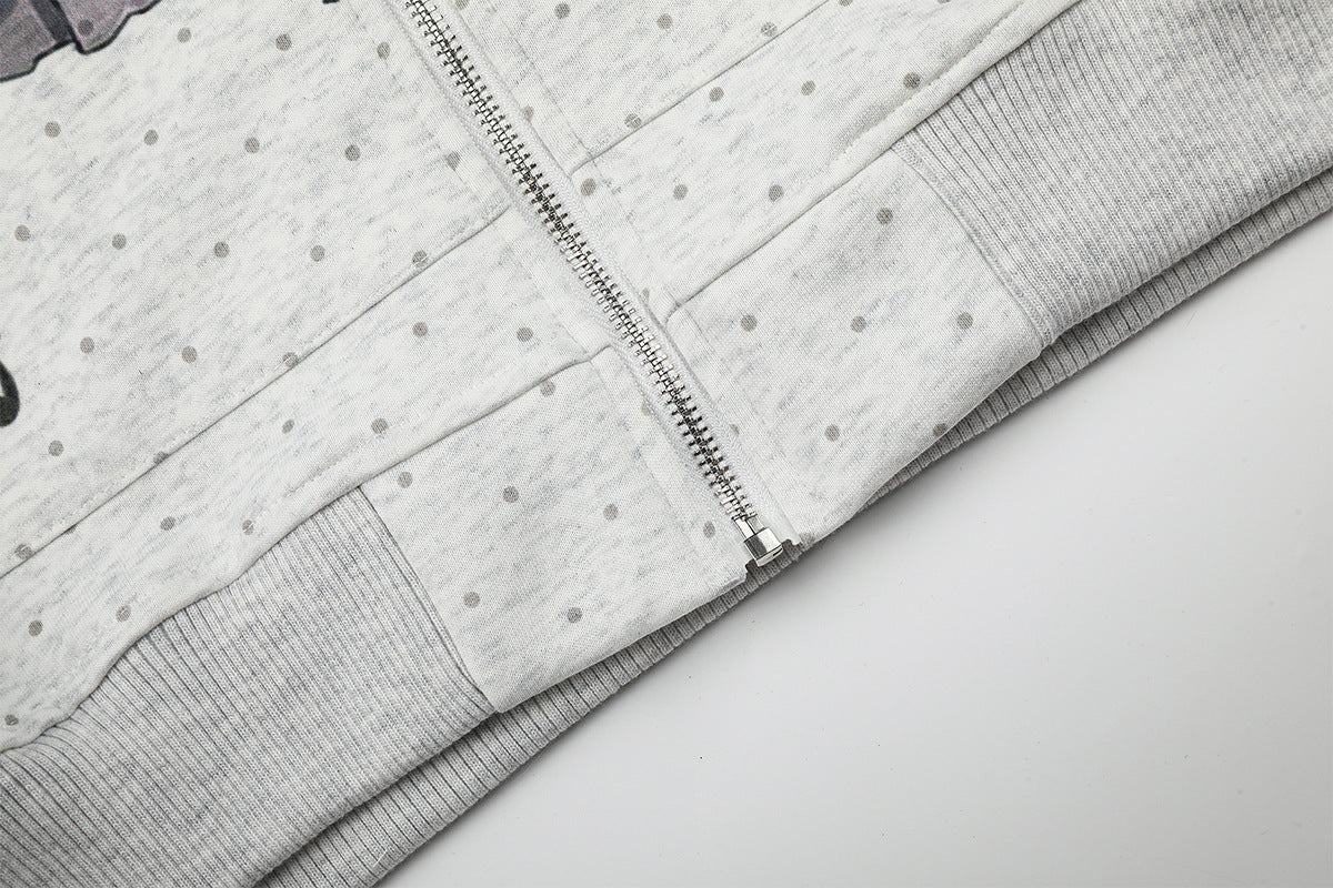 Sweat à capuche zippé avec bordure en fausse fourrure, ange anime et notes de musique