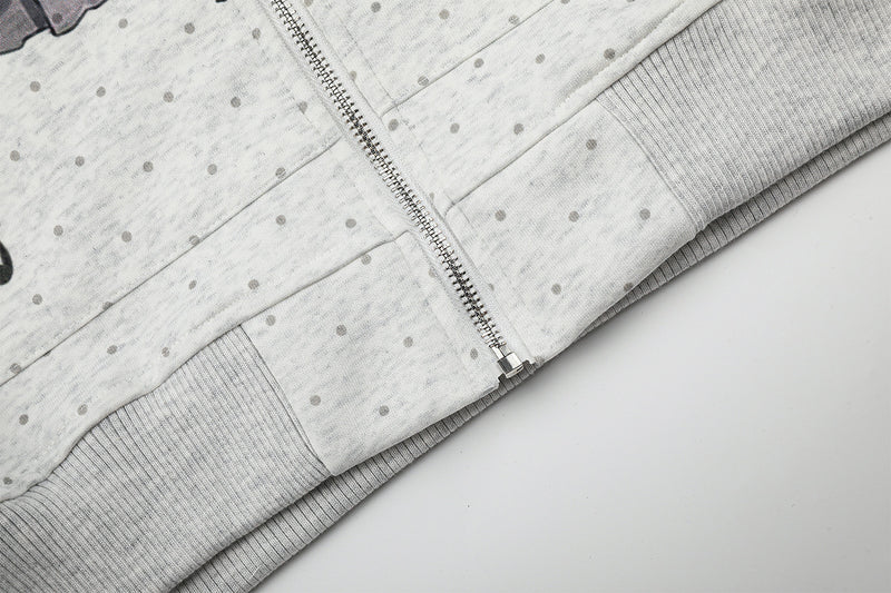 Sweat à capuche zippé avec bordure en fausse fourrure, ange anime et notes de musique