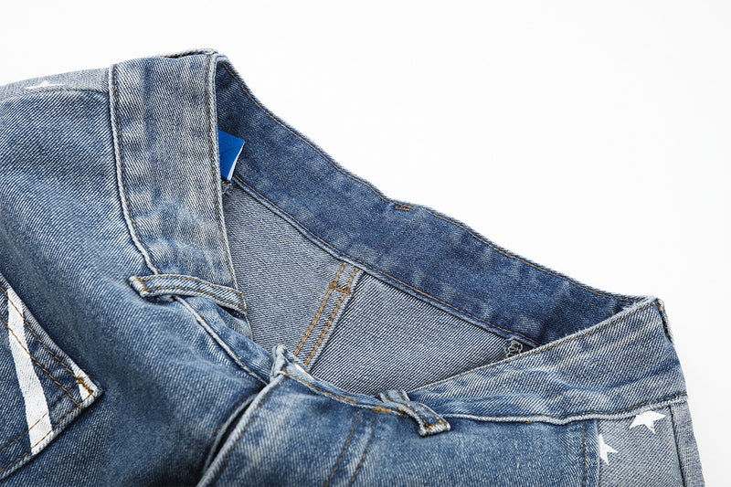 Baggy-Jeans mit weitem Bein – Denimhose mit Stern- und Streifen-Patchwork