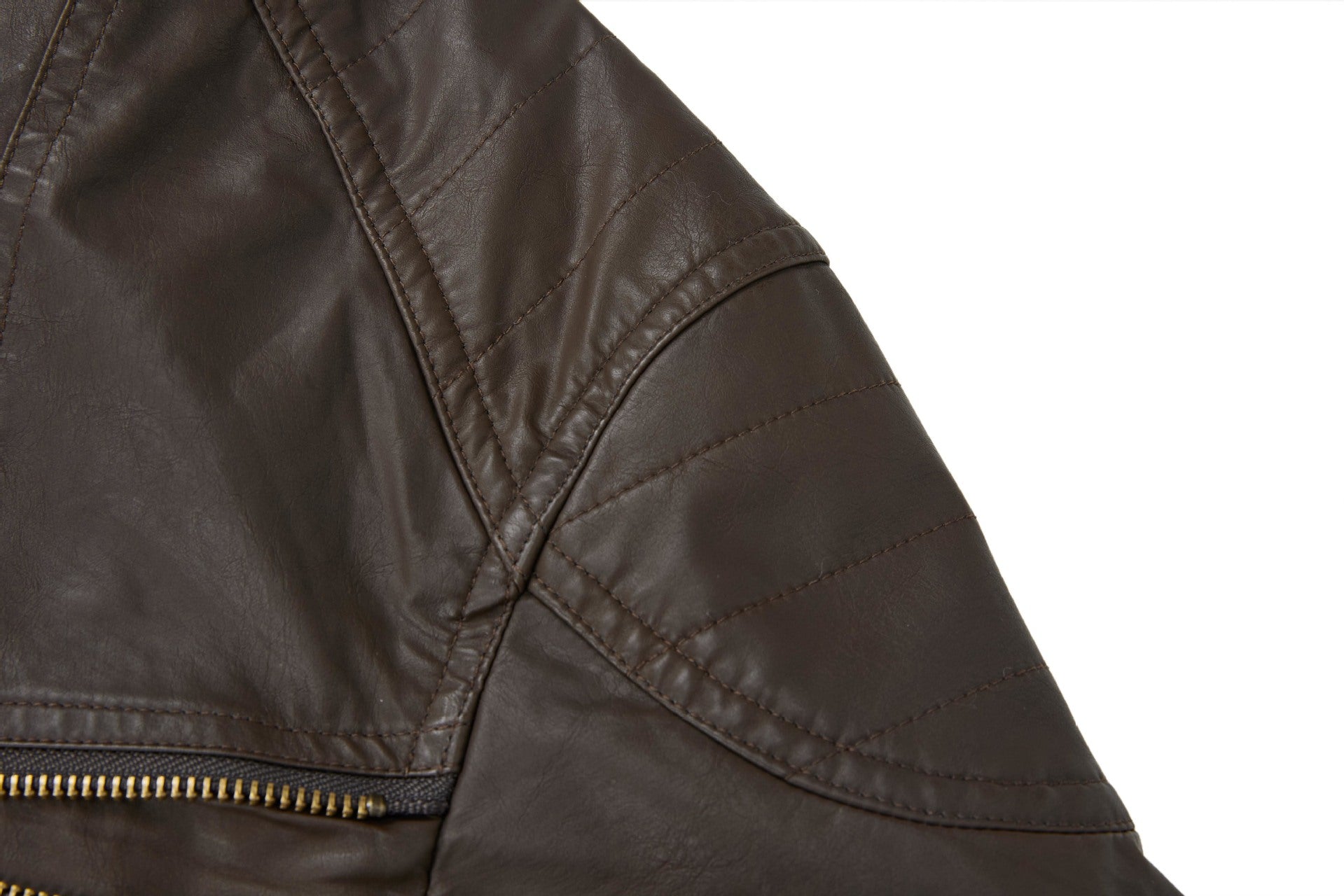 Veste moto en simili cuir – Col montant, poches zippées déconstruites, style biker rétro