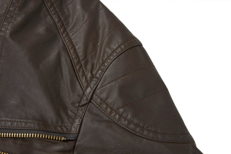 Veste moto en simili cuir – Col montant, poches zippées déconstruites, style biker rétro