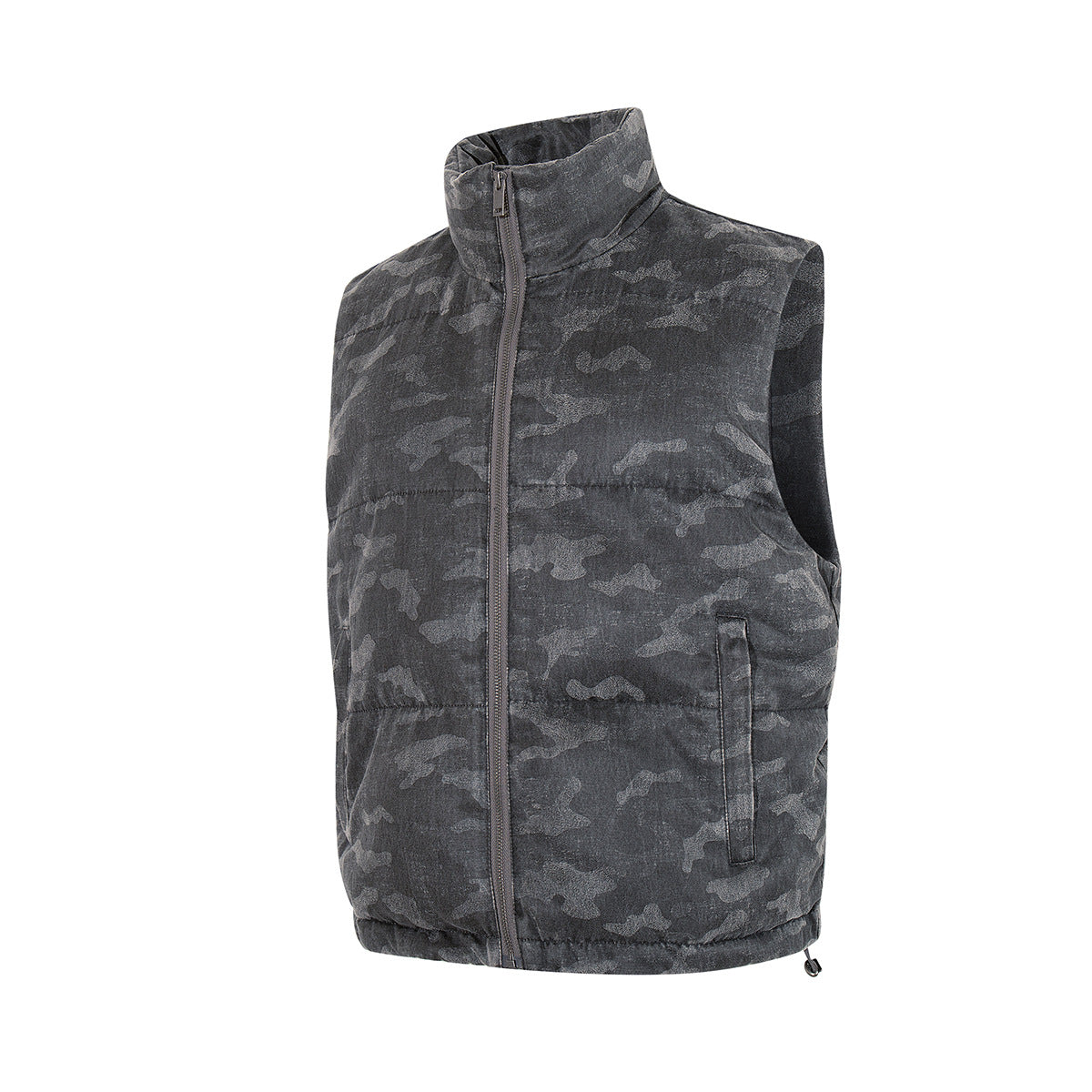 Camo Puffer Vest Men's Sleeveless Padded Gilet with Stand Collar