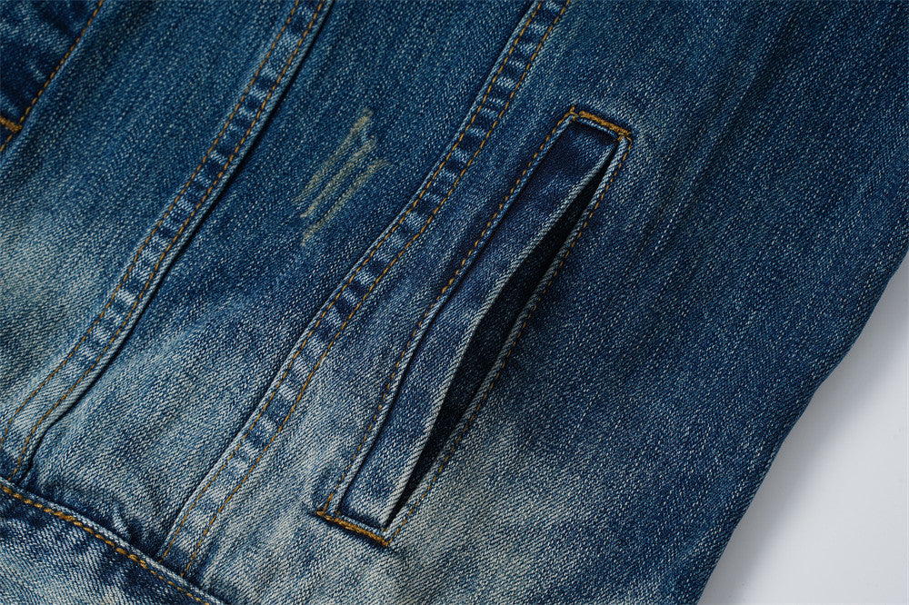 Veste en jean homme délavée et usée – Style street vintage punk
