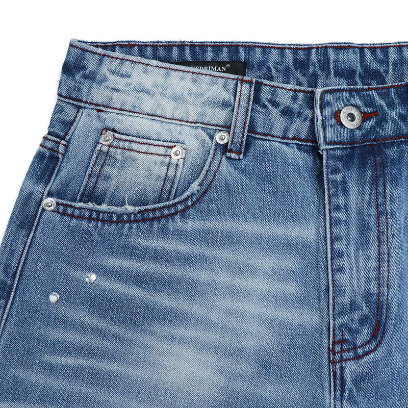 Men's Distressed Flare Jeans – Light Wash Wide-Leg Denim with Ripped Knees &