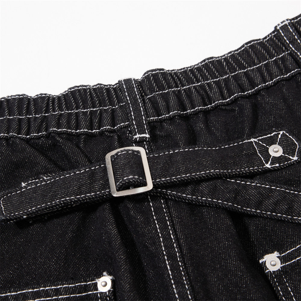 Herren-Cargojeans mit weitem Bein, Klappverschluss und Kontrastnähten