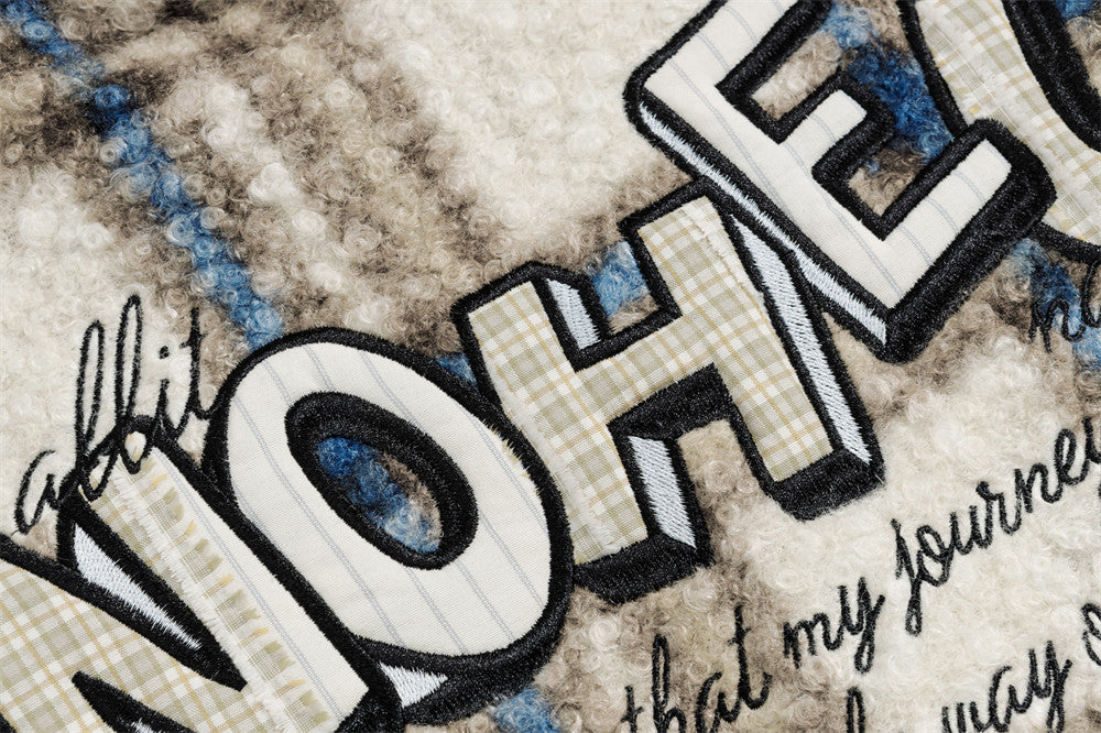 Karierter Sherpa-Fleece-Hoodie mit Buchstabenstickerei – Oversized-Pullover