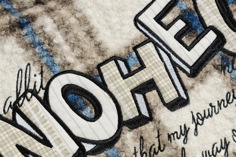 Karierter Sherpa-Fleece-Hoodie mit Buchstabenstickerei – Oversized-Pullover