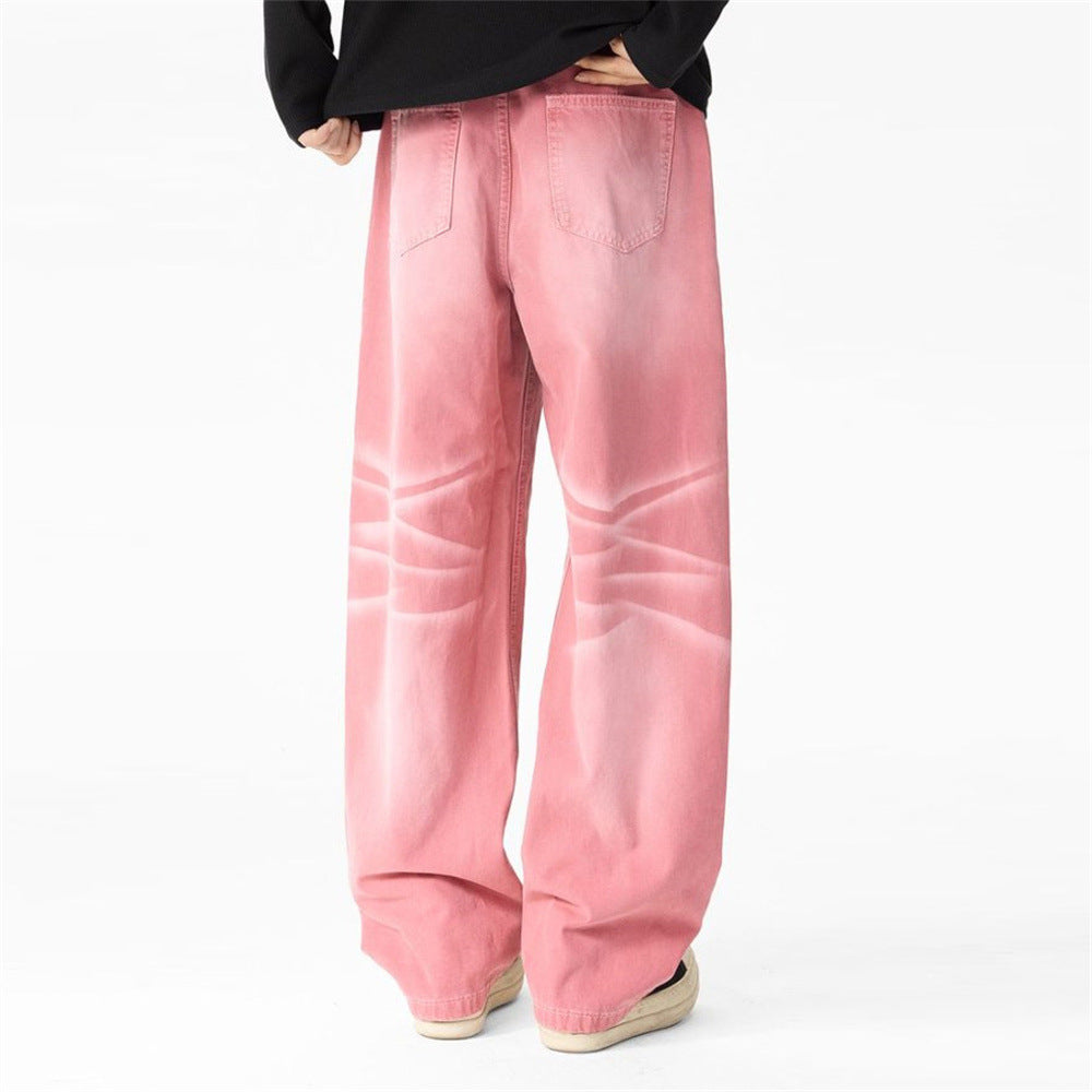 Rosa Wide-Leg-Canvas-Hose mit Destroyed-Details – Paint-Splatter-Workwear-Jeans
