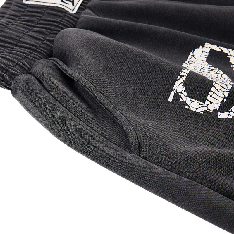 Wide-Leg Sweatpants with Cracked Letter Print and Lightning Graphic