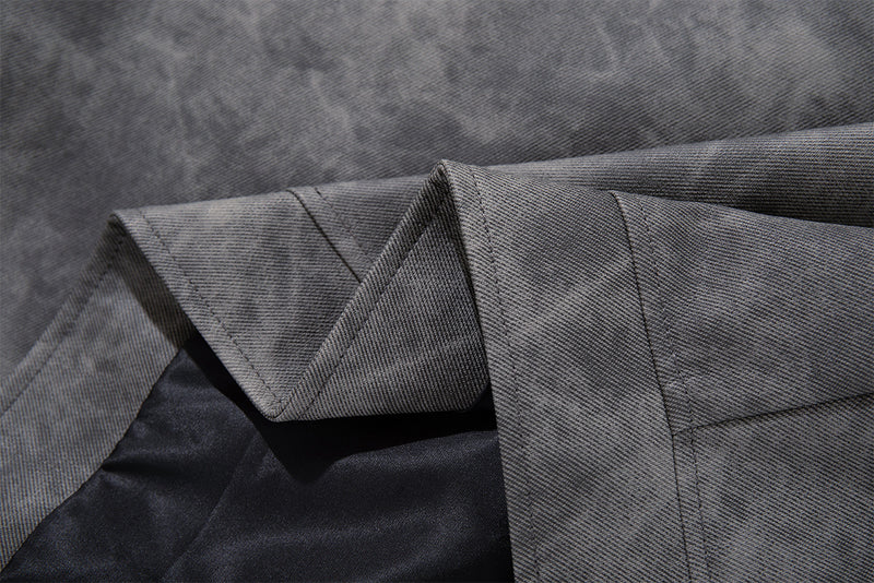 Distressed Grey Moto Jacket – Asymmetric Zip, Relaxed Fit