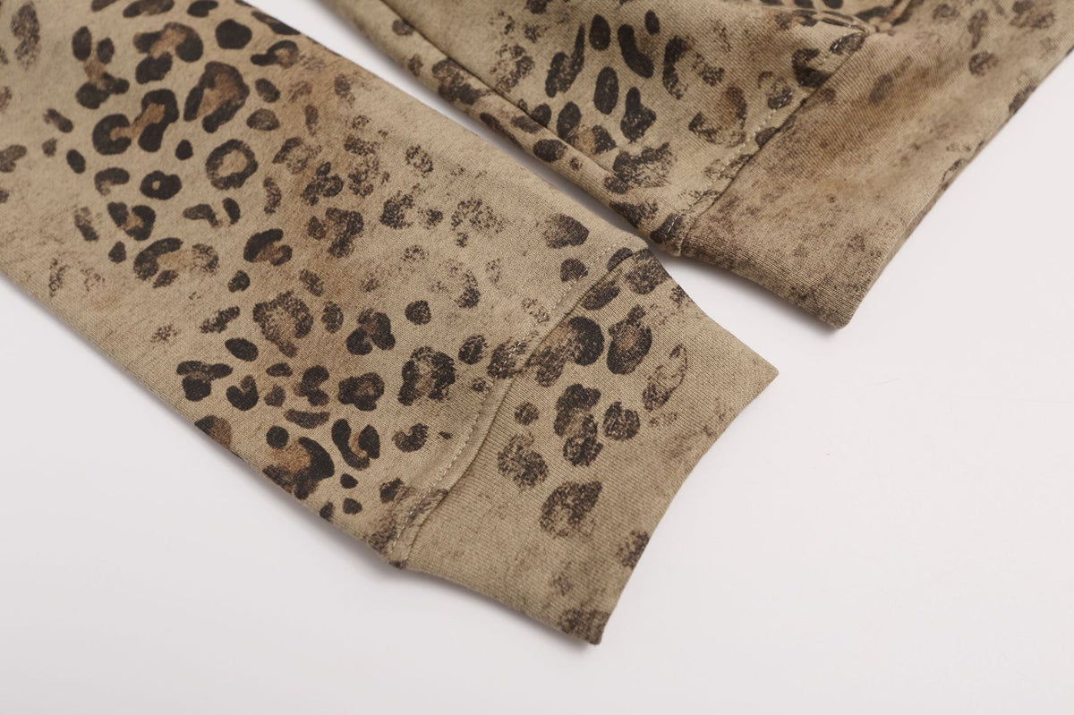 Leopard Print Zip-Up Hoodie – Vintage Distressed Rhinestone Studded Oversized