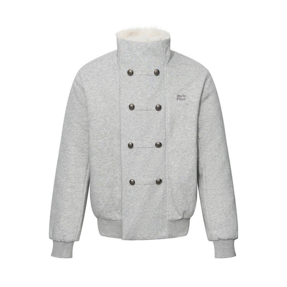 Men's Double-Breasted Stand-Collar Fleece-Lined Jacket