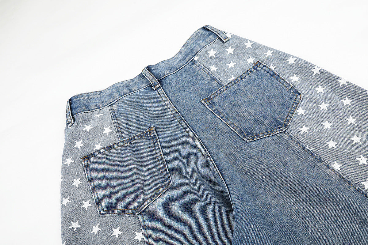 Baggy-Jeans mit weitem Bein – Denimhose mit Stern- und Streifen-Patchwork
