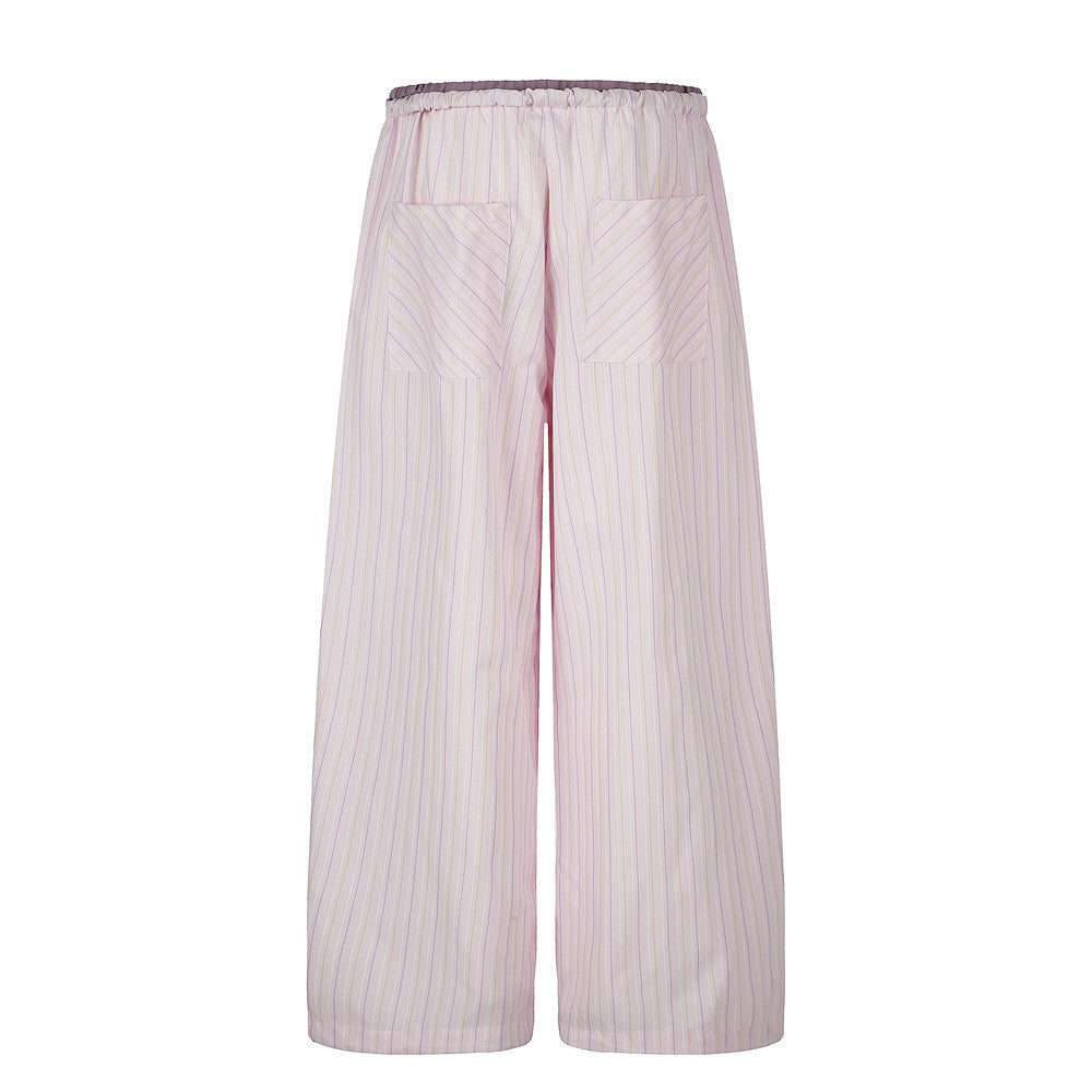Japanese Striped Wide-Leg Pants – Irregular Patchwork Double Waistband Relaxed F