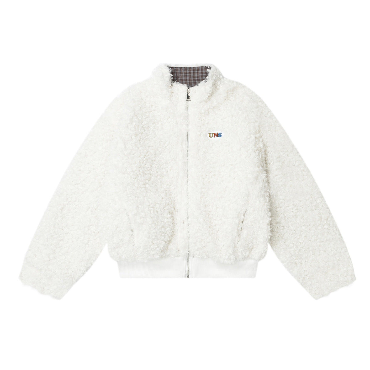 Reversible Plaid & Sherpa Bomber Jacket – Vintage 1988 Embroidered Padded Coat