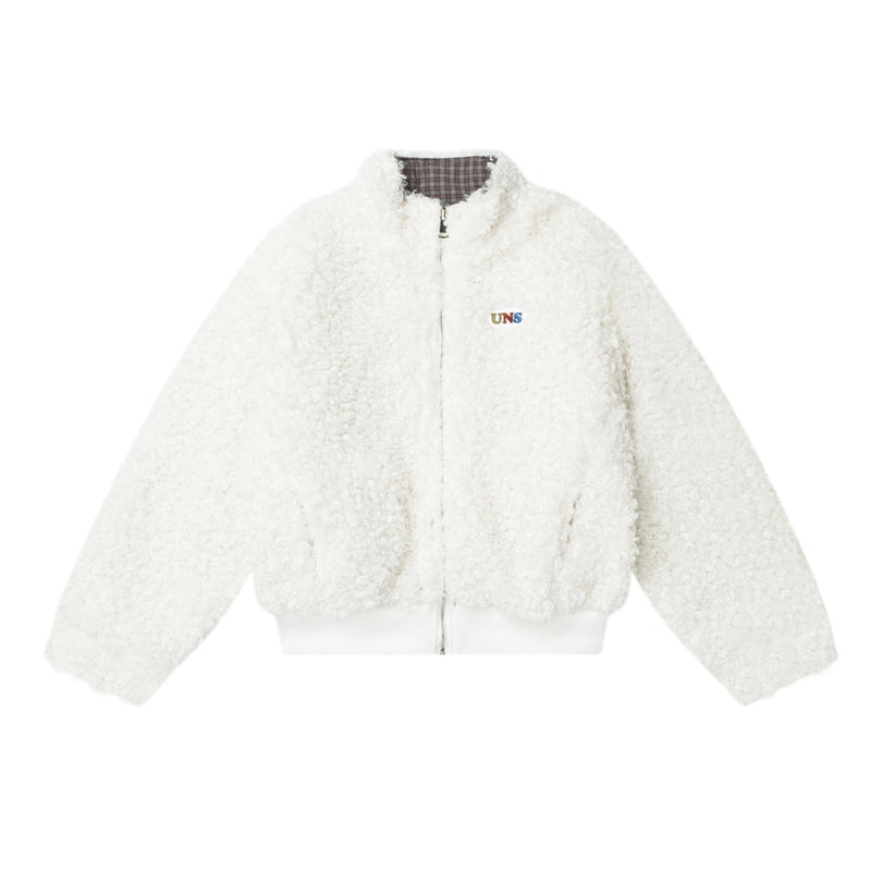 Reversible Plaid & Sherpa Bomber Jacket – Vintage 1988 Embroidered Padded Coat