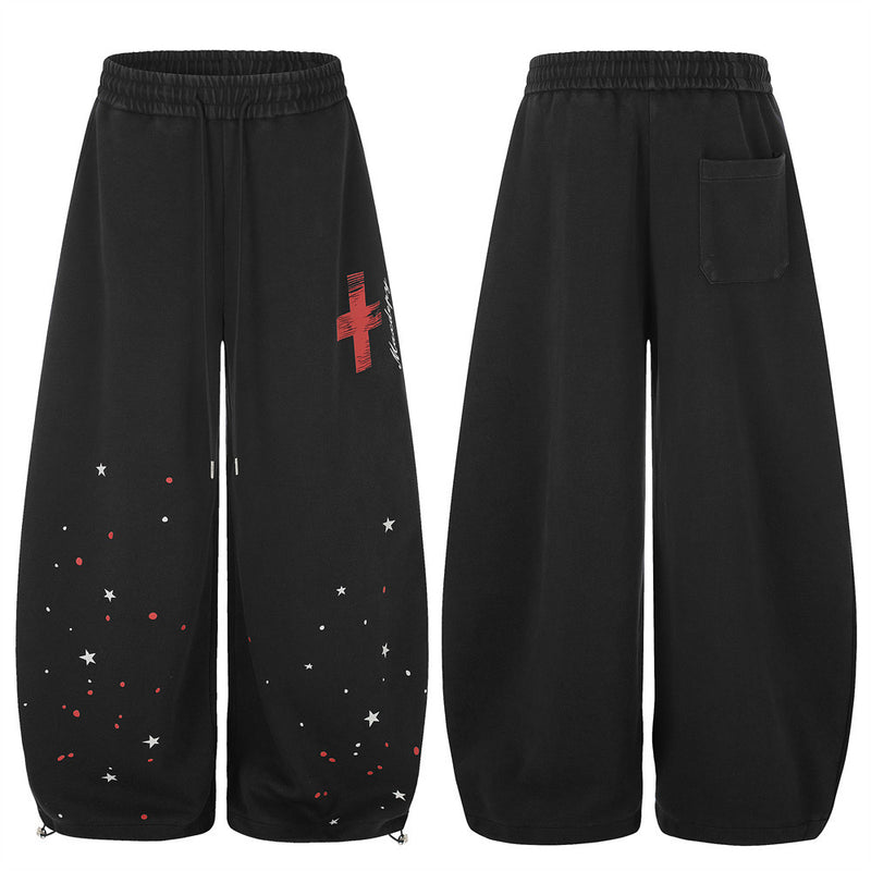 Wide-Leg-Sweathose mit Kreuz- und Sternprint – Oversized-Streetwear-Jogger