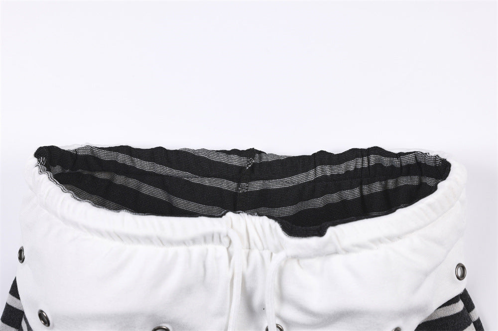 Wide-Leg Striped Pants with Colorblock Waistband – Men's Relaxed Fit