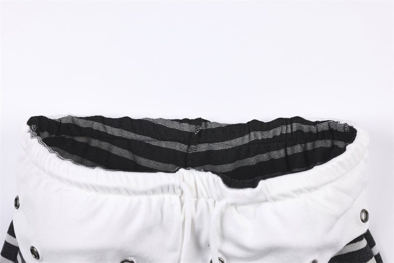 Wide-Leg Striped Pants with Colorblock Waistband – Men's Relaxed Fit