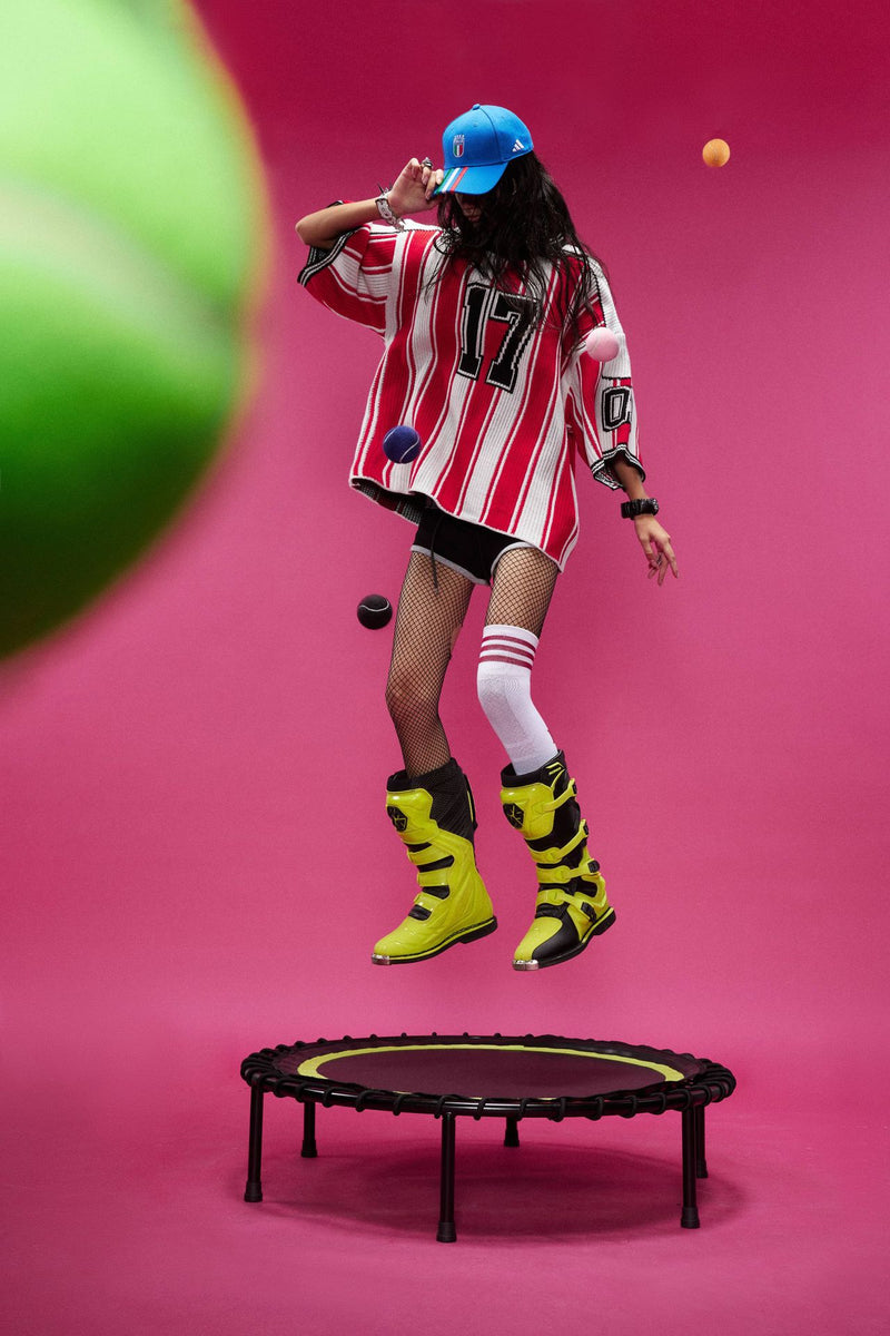 Red and White Striped V-Neck Sweater – Number 17 Oversized Knit Sports Jersey