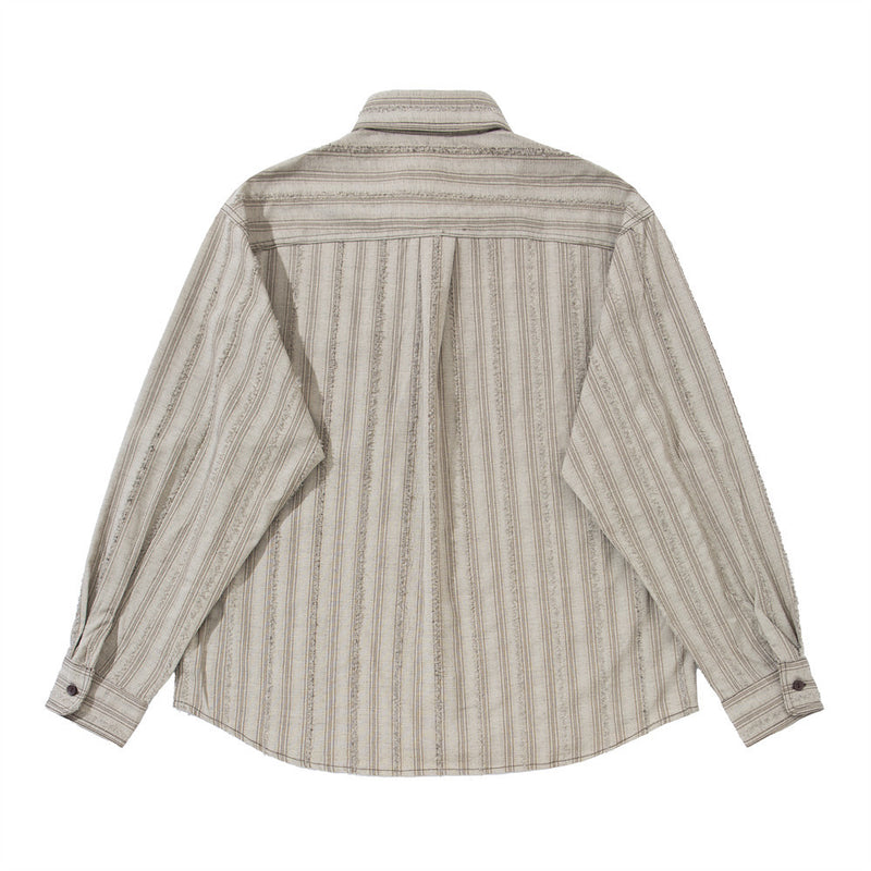 Men's Vintage Striped Oversized Long-Sleeve Shirt with Dual Chest Pockets
