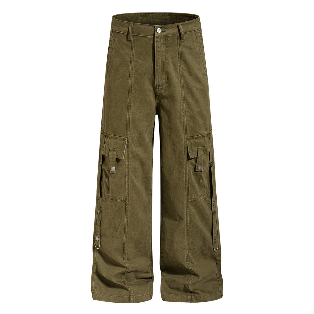 Wide-Leg Cargo Pants – Punk Streetwear Deconstructed Multi-Pocket Trousers