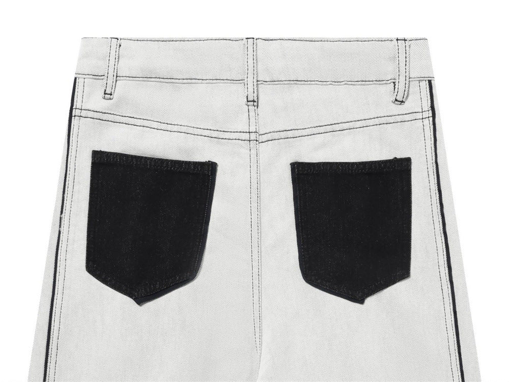 Wide-Leg Jeans Men's Deconstructed Contrast Stitch Baggy Denim Pants