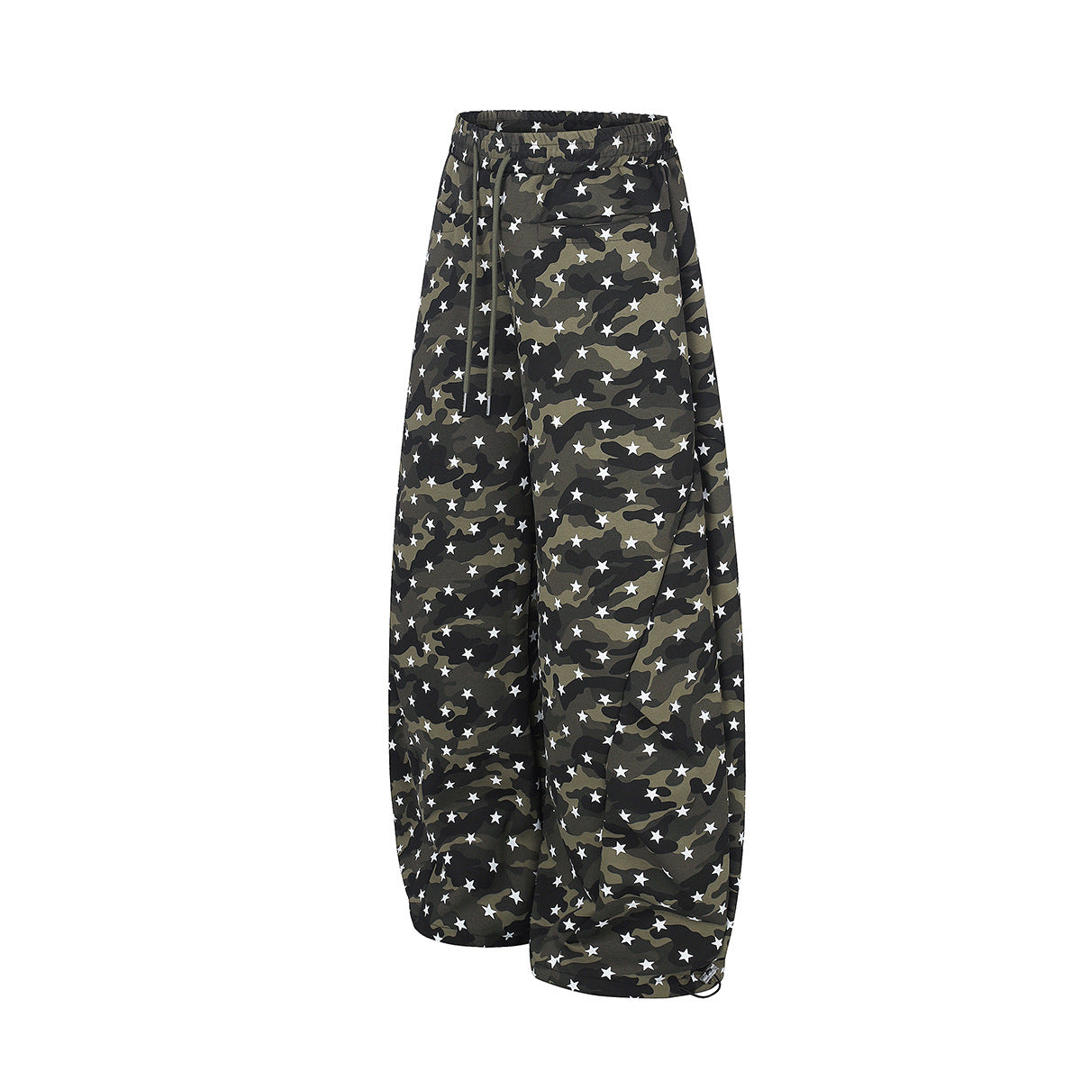 Camo Baggy Cargo Pants – Star Print Wide-Leg Parachute Trousers