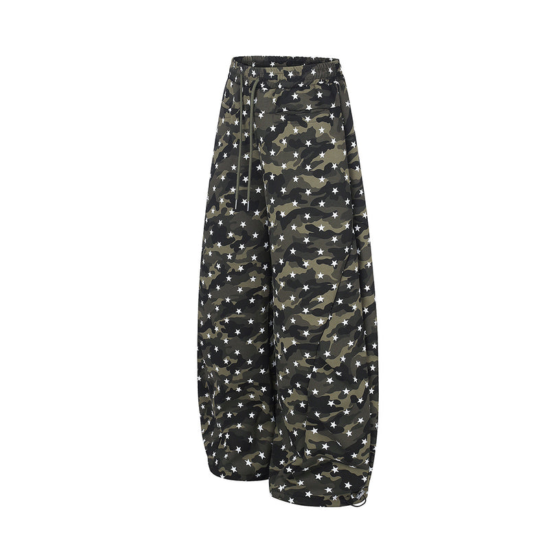 Camo Baggy Cargo Pants – Star Print Wide-Leg Parachute Trousers