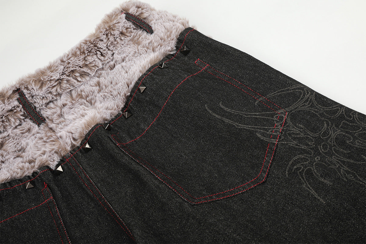 Vaqueros baggy street style – Denim de pierna ancha con cinturilla plegable de sherpa y
