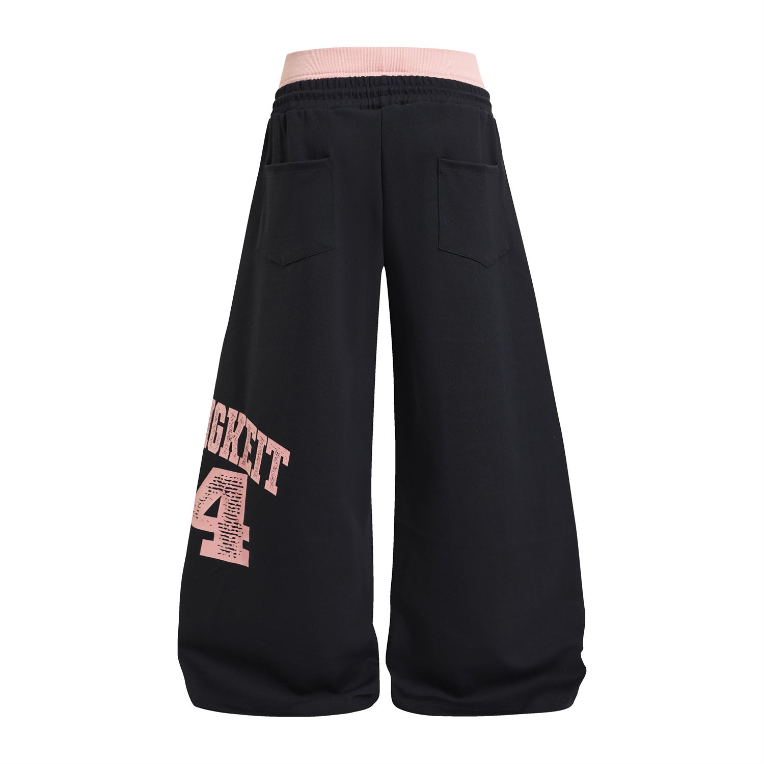 Pantalones de chándal de pierna ancha con estampado gráfico varsity y cintura rosa en contraste