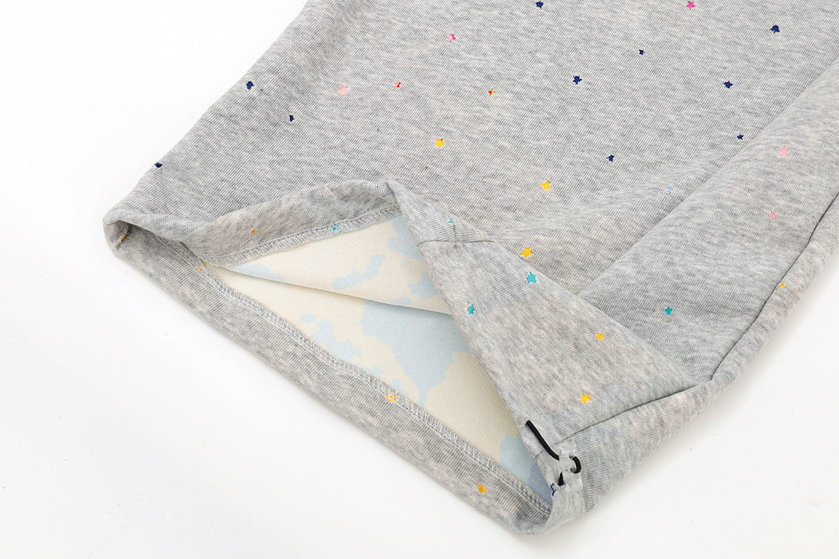 Wide-Leg Sweatpants with Star Embroidery & Paint Splatter Print
