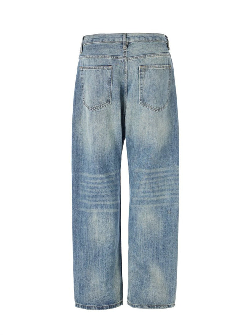 Wide-Leg Washed Vintage Blue Jeans – Men's Relaxed Straight Denim