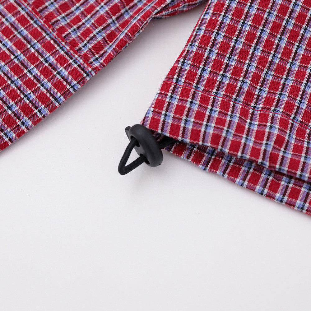 Men's Plaid Long Sleeve Oversized Button-Down Shirt with Drawstring Hem