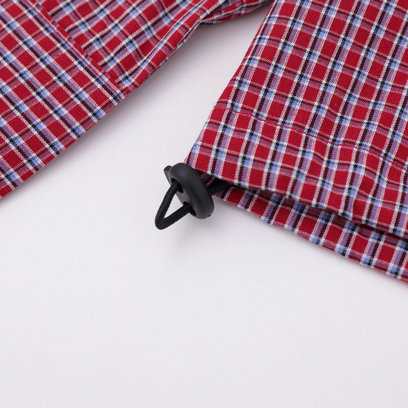 Men's Plaid Long Sleeve Oversized Button-Down Shirt with Drawstring Hem