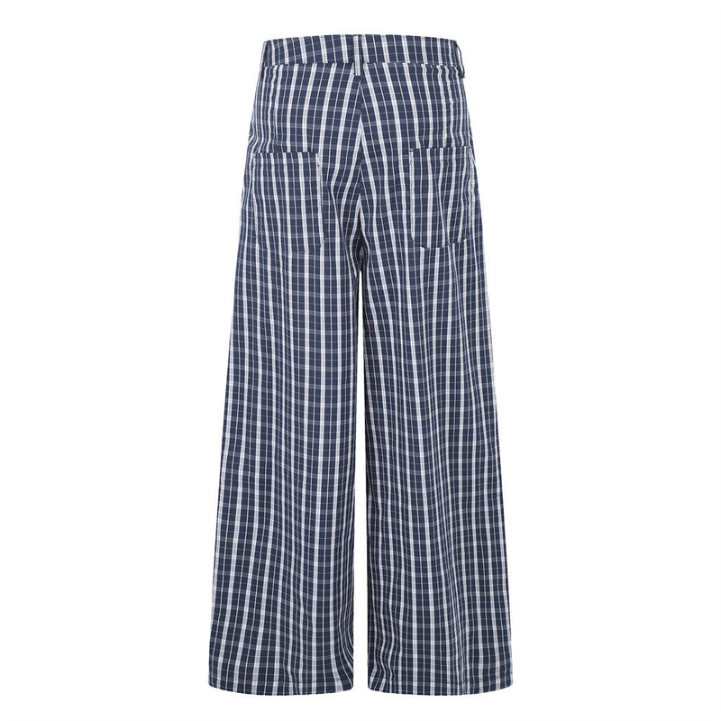 Men's Plaid Wide-Leg Trousers with Button Fly & Pleated Design