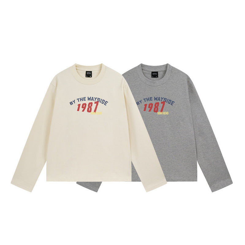 Long Sleeve T-Shirt with 1987 Varsity Graphic, Relaxed Fit Crew Neck
