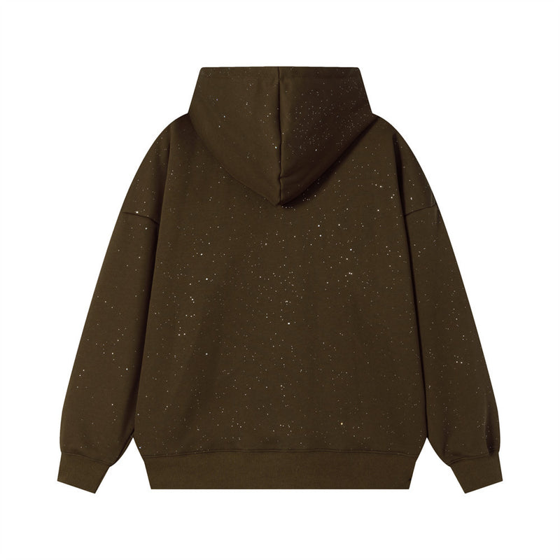 Cartoon Animal Chain Floral Graphic Oversized Hoodie – Inkjet Speckle Print