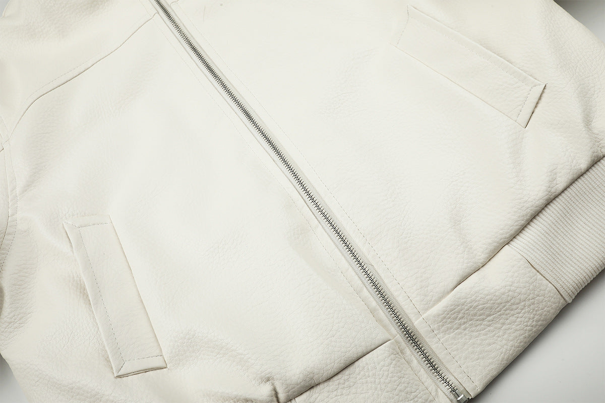Faux Leather Bomber Jacket with Fur Collar and Buckle Detail