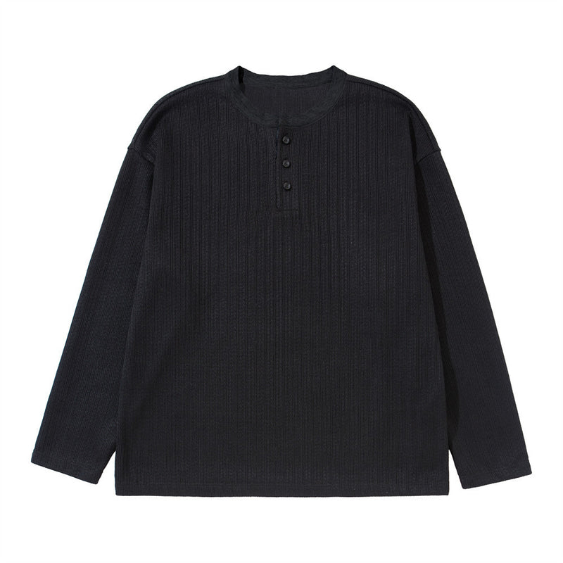Men's Oversized Ribbed Henley Long Sleeve T-Shirt