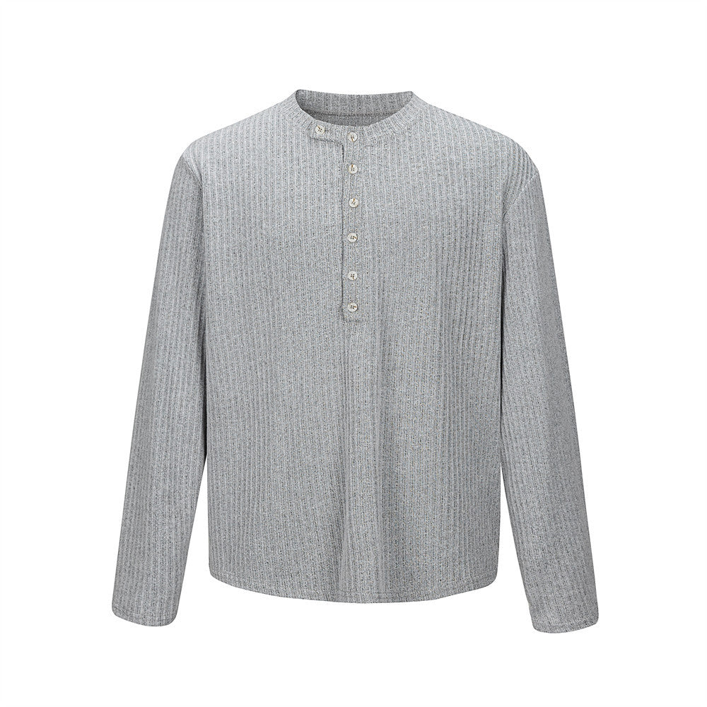 Men's Long Sleeve Ribbed Henley Shirt – Relaxed Fit Half-Button Top