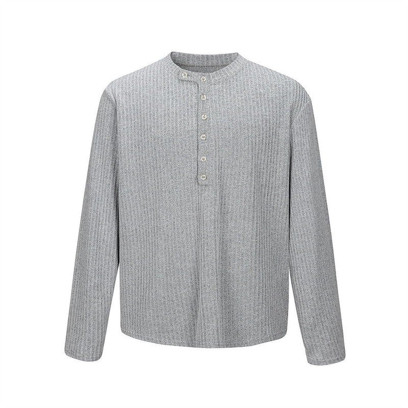 Men's Long Sleeve Ribbed Henley Shirt – Relaxed Fit Half-Button Top