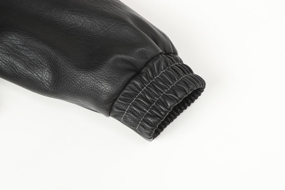 Men's Studded Deconstructed PU Leather Hooded Jacket with Faux Fur Collar