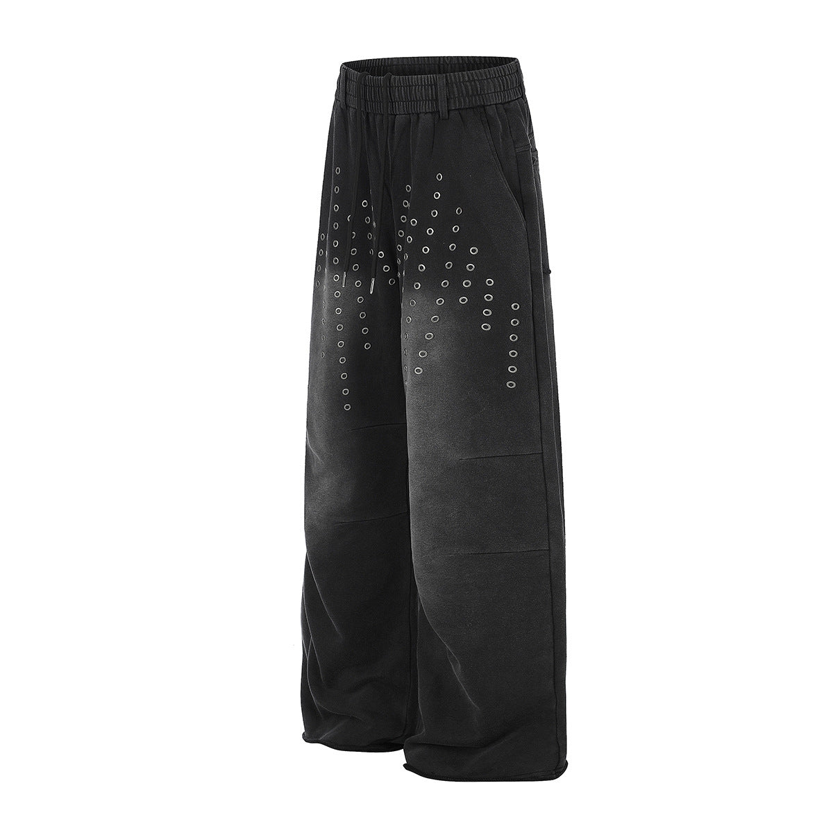 Pantalon de survêtement wide leg – Jogger droit noir délavé à œillets métalliques