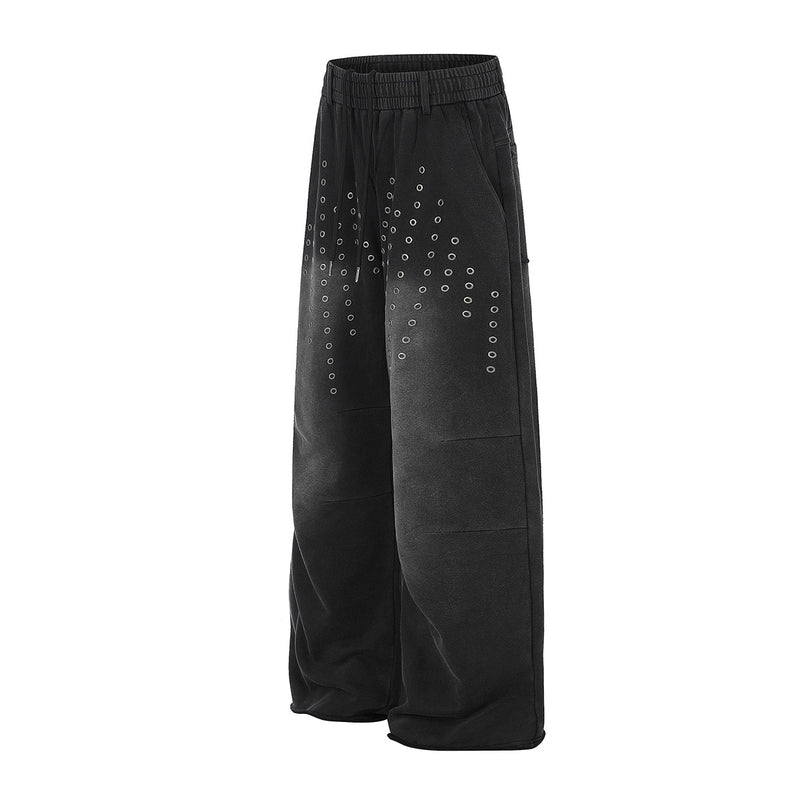 Pantalon de survêtement wide leg – Jogger droit noir délavé à œillets métalliques