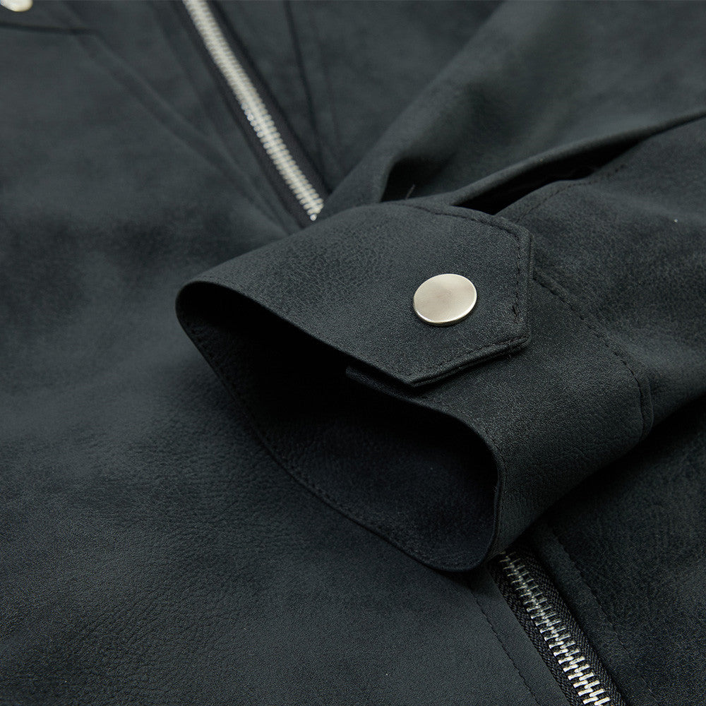 Men's Retro Distressed Suede-Texture PU Leather Stand Collar Bomber Jacket